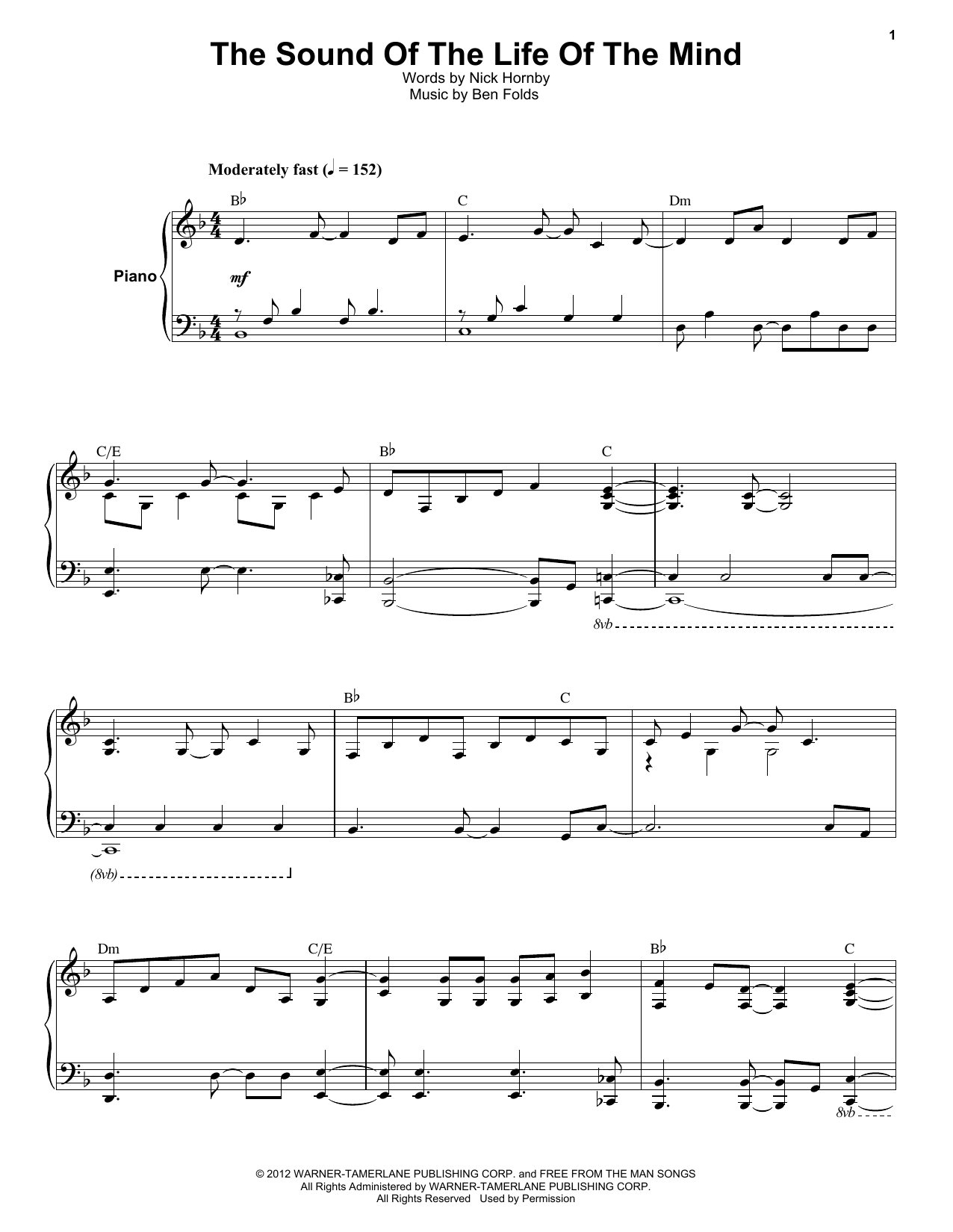 Download Ben Folds Five The Sound Of The Life Of The Mind Sheet Music and learn how to play Keyboard Transcription PDF digital score in minutes