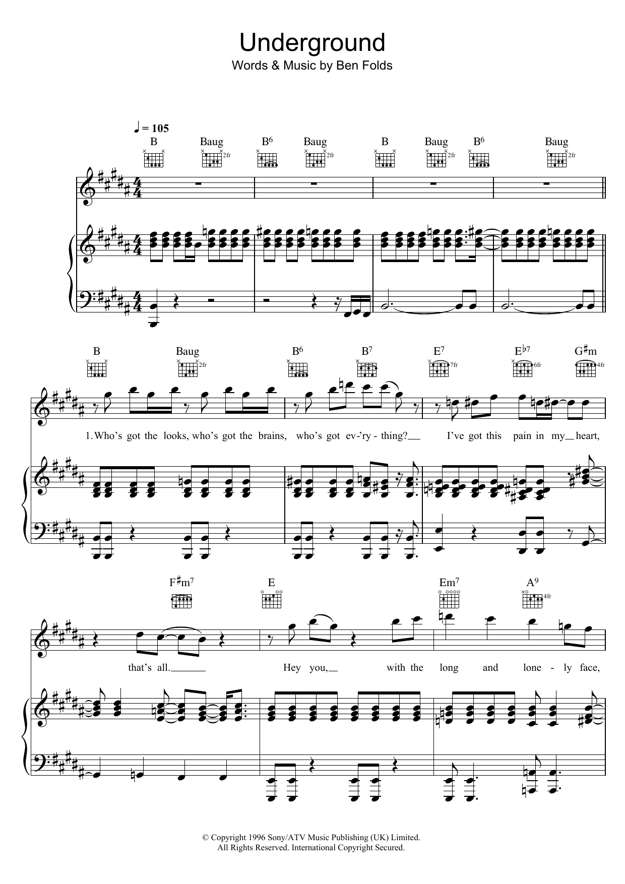 Download Ben Folds Five Underground Sheet Music and learn how to play Bass Guitar Tab PDF digital score in minutes