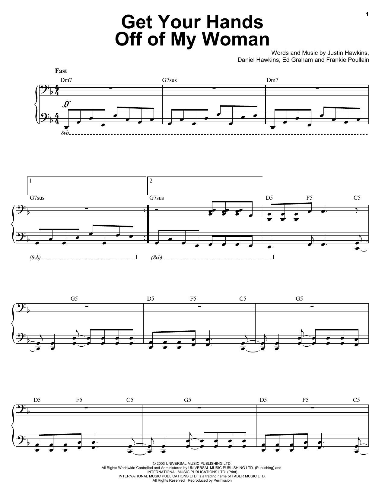 Download Ben Folds Get Your Hands Off My Woman Sheet Music and learn how to play Keyboard Transcription PDF digital score in minutes