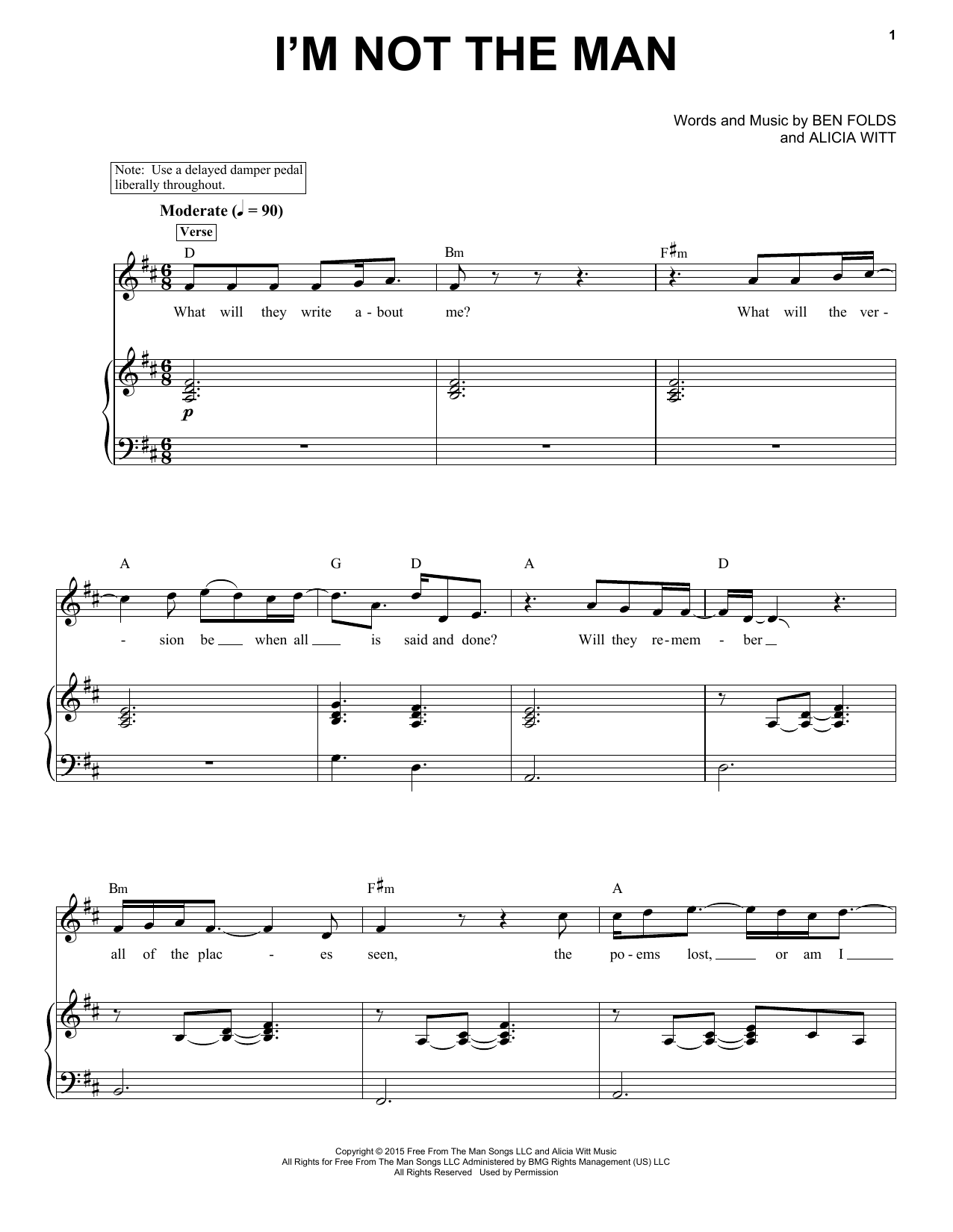Download Ben Folds I'm Not The Man Sheet Music and learn how to play Piano & Vocal PDF digital score in minutes