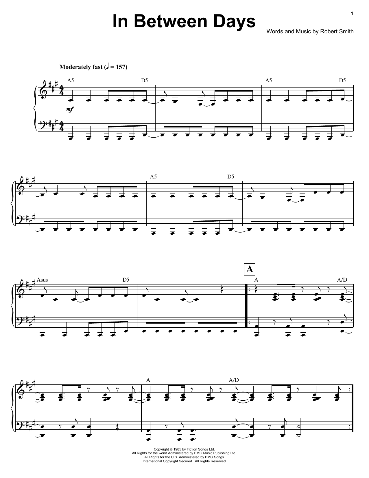 Download Ben Folds In Between Days Sheet Music and learn how to play Keyboard Transcription PDF digital score in minutes
