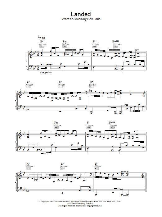 Download Ben Folds Landed Sheet Music and learn how to play Keyboard Transcription PDF digital score in minutes