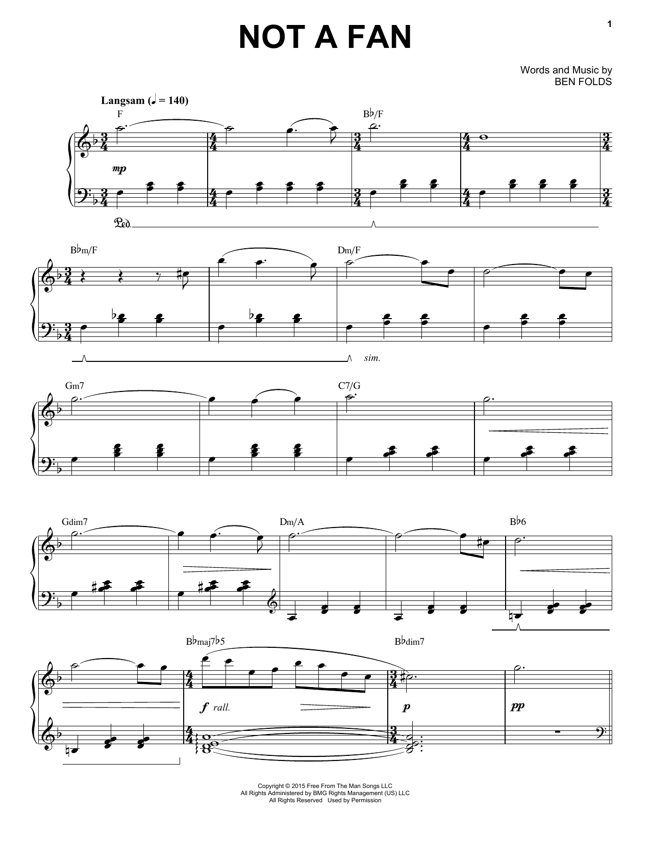 Download Ben Folds Not A Fan Sheet Music and learn how to play Piano & Vocal PDF digital score in minutes