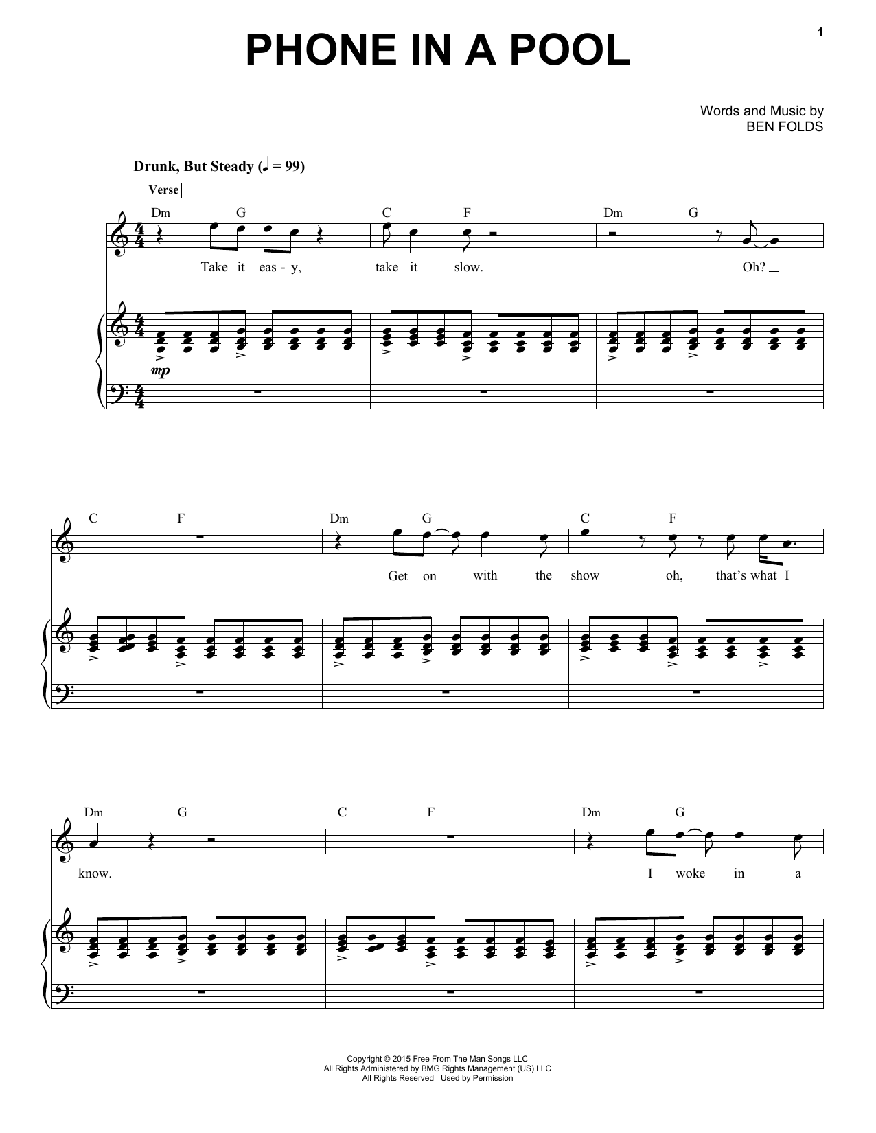 Download Ben Folds Phone In A Pool Sheet Music and learn how to play Piano & Vocal PDF digital score in minutes