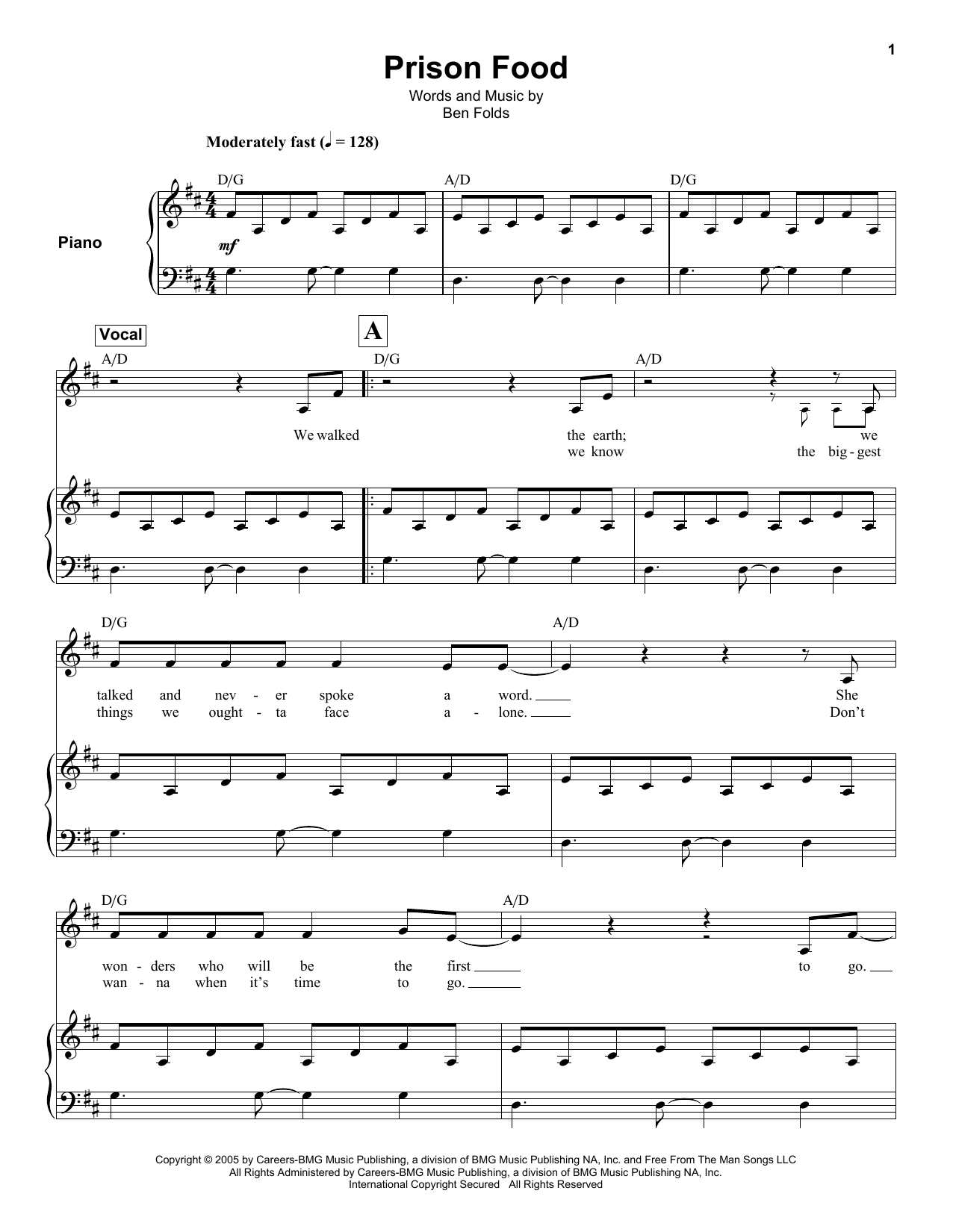 Download Ben Folds Prison Food Sheet Music and learn how to play Keyboard Transcription PDF digital score in minutes