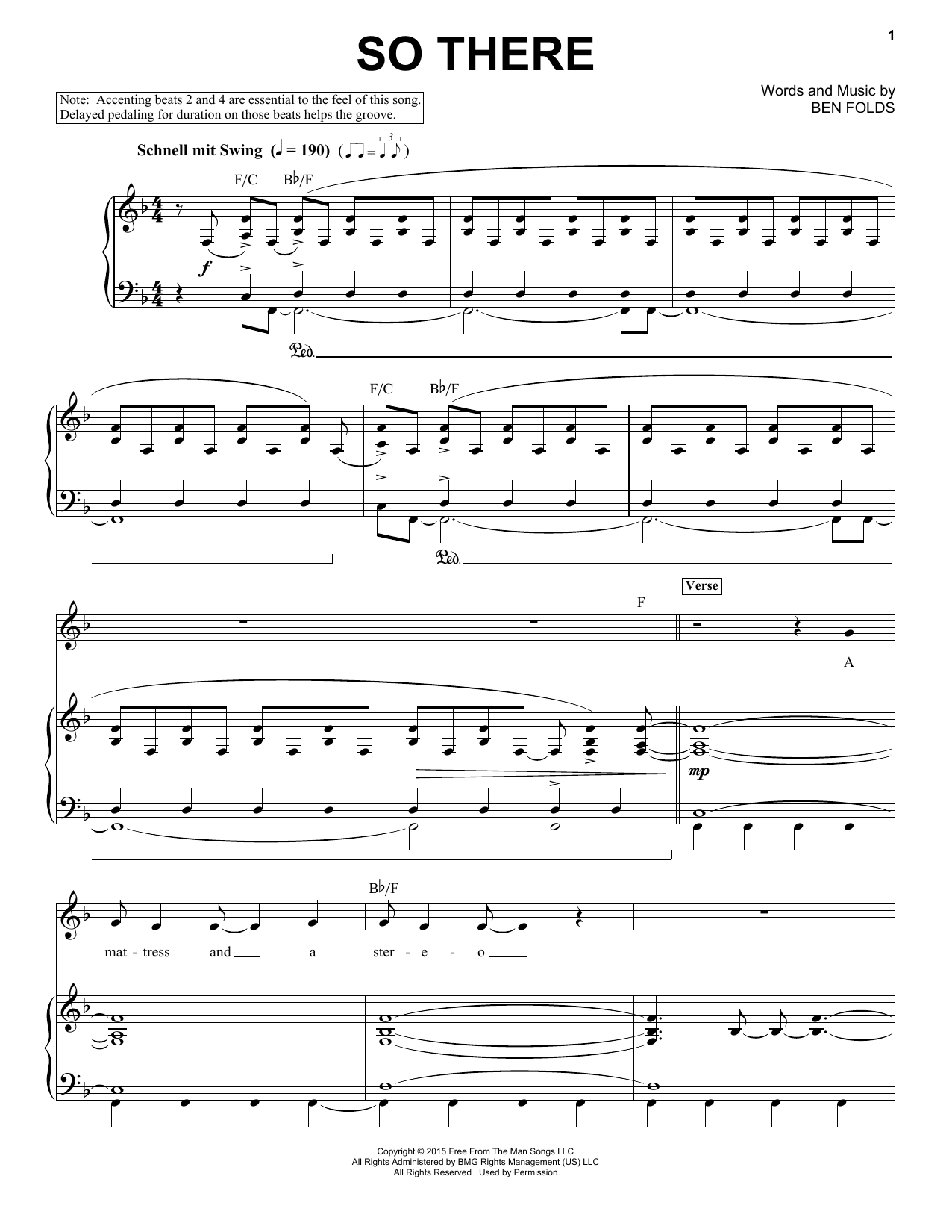 Download Ben Folds So There Sheet Music and learn how to play Piano & Vocal PDF digital score in minutes