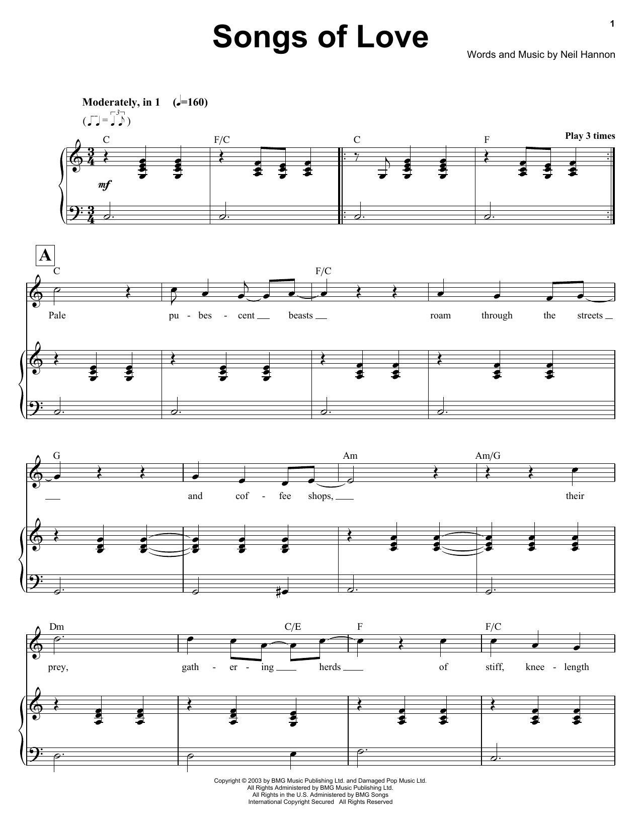 Download Ben Folds Songs Of Love Sheet Music and learn how to play Keyboard Transcription PDF digital score in minutes