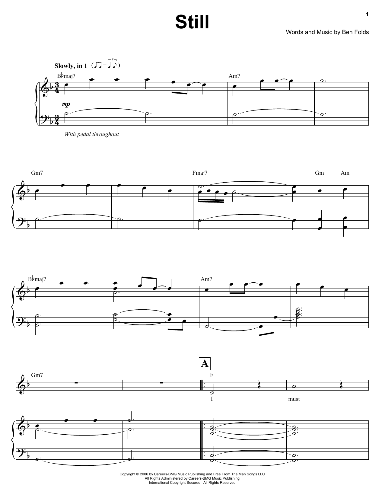 Download Ben Folds Still Sheet Music and learn how to play Keyboard Transcription PDF digital score in minutes