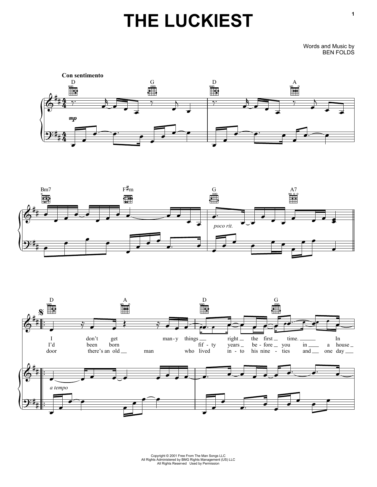 Download Ben Folds The Luckiest Sheet Music and learn how to play Piano PDF digital score in minutes