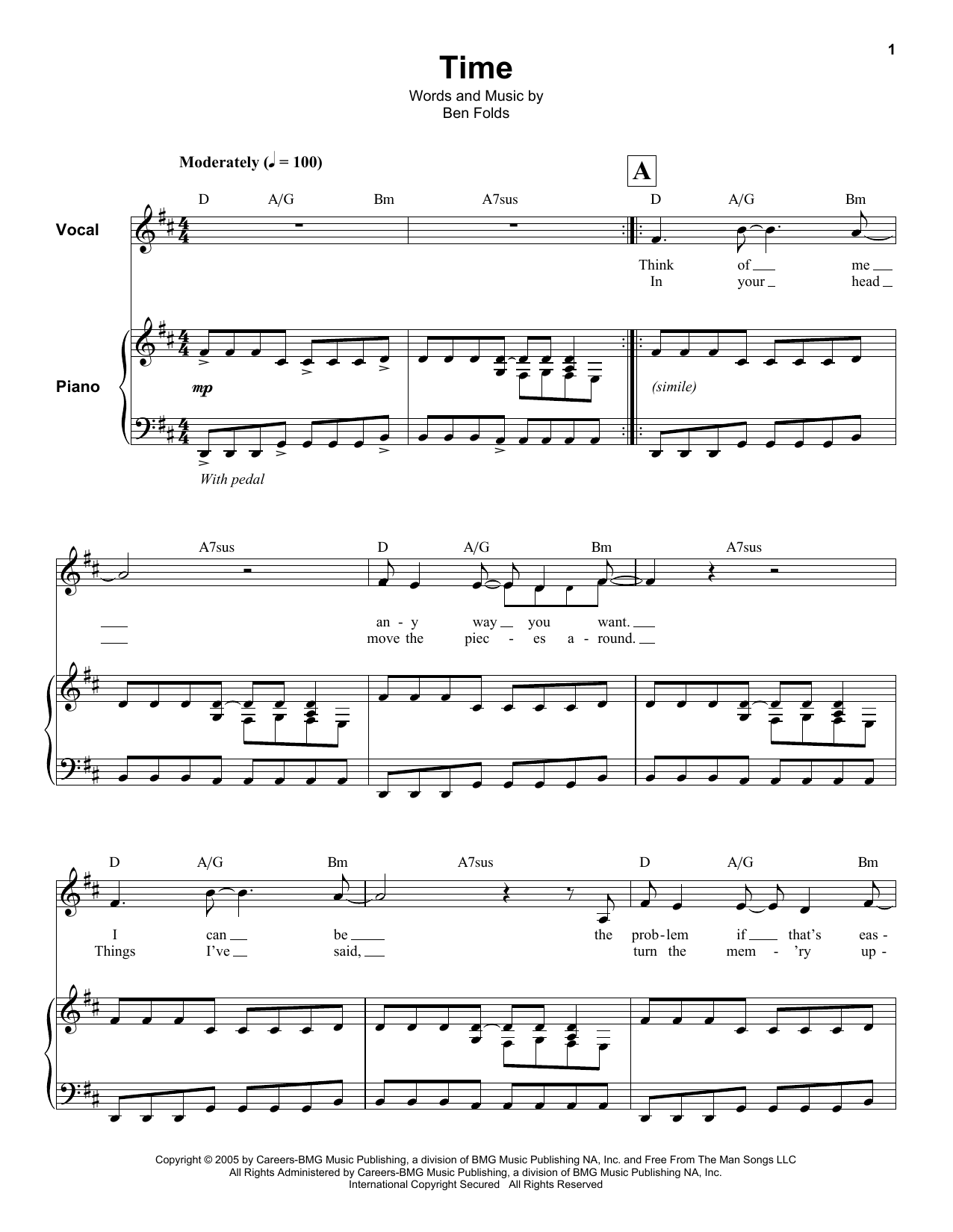Download Ben Folds Time Sheet Music and learn how to play Keyboard Transcription PDF digital score in minutes