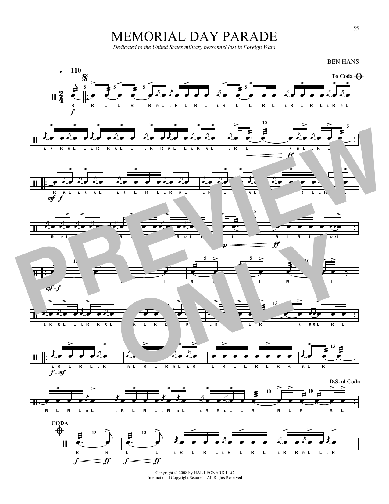 Download Ben Hans Memorial Day Parade Sheet Music and learn how to play Snare Drum Solo PDF digital score in minutes