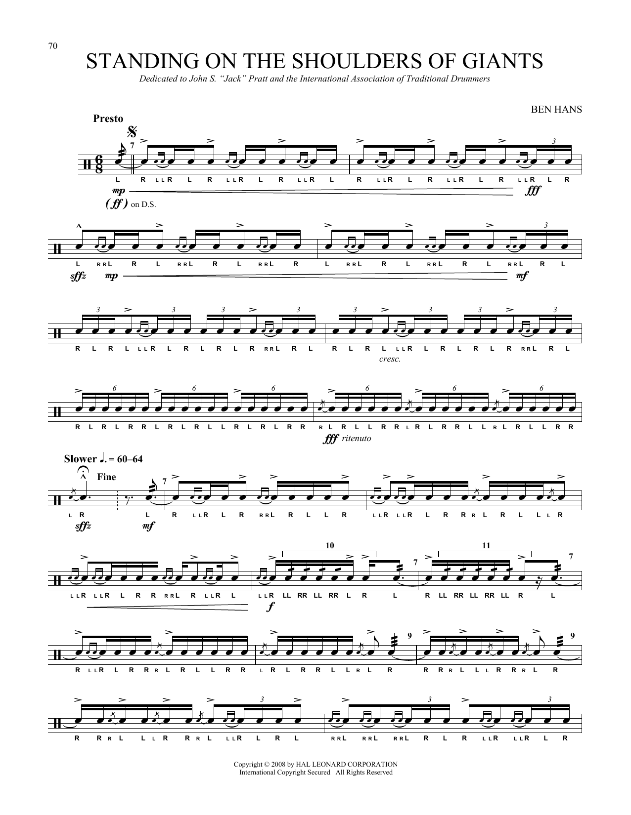 Download Ben Hans Standing On The Shoulders Of Giants Sheet Music and learn how to play Snare Drum Solo PDF digital score in minutes
