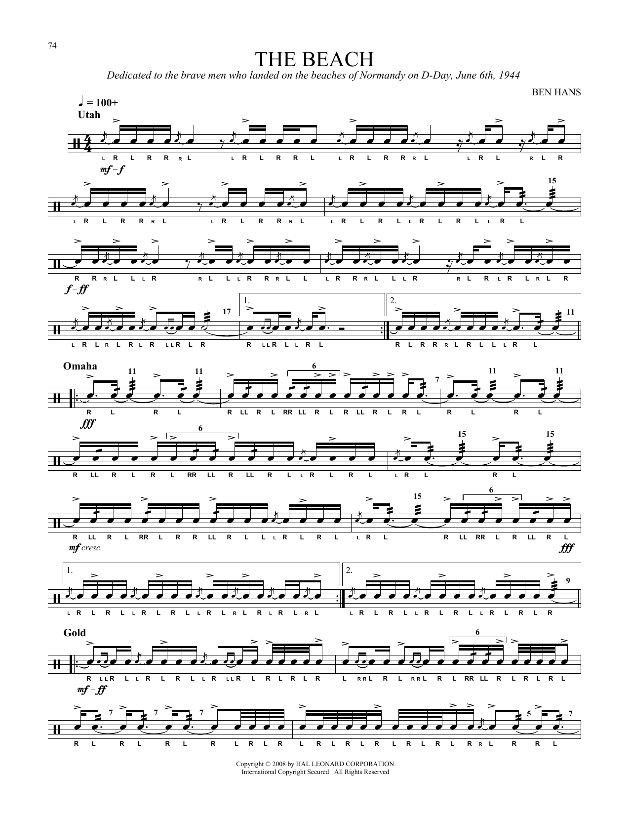 Download Ben Hans The Beach Sheet Music and learn how to play Snare Drum Solo PDF digital score in minutes