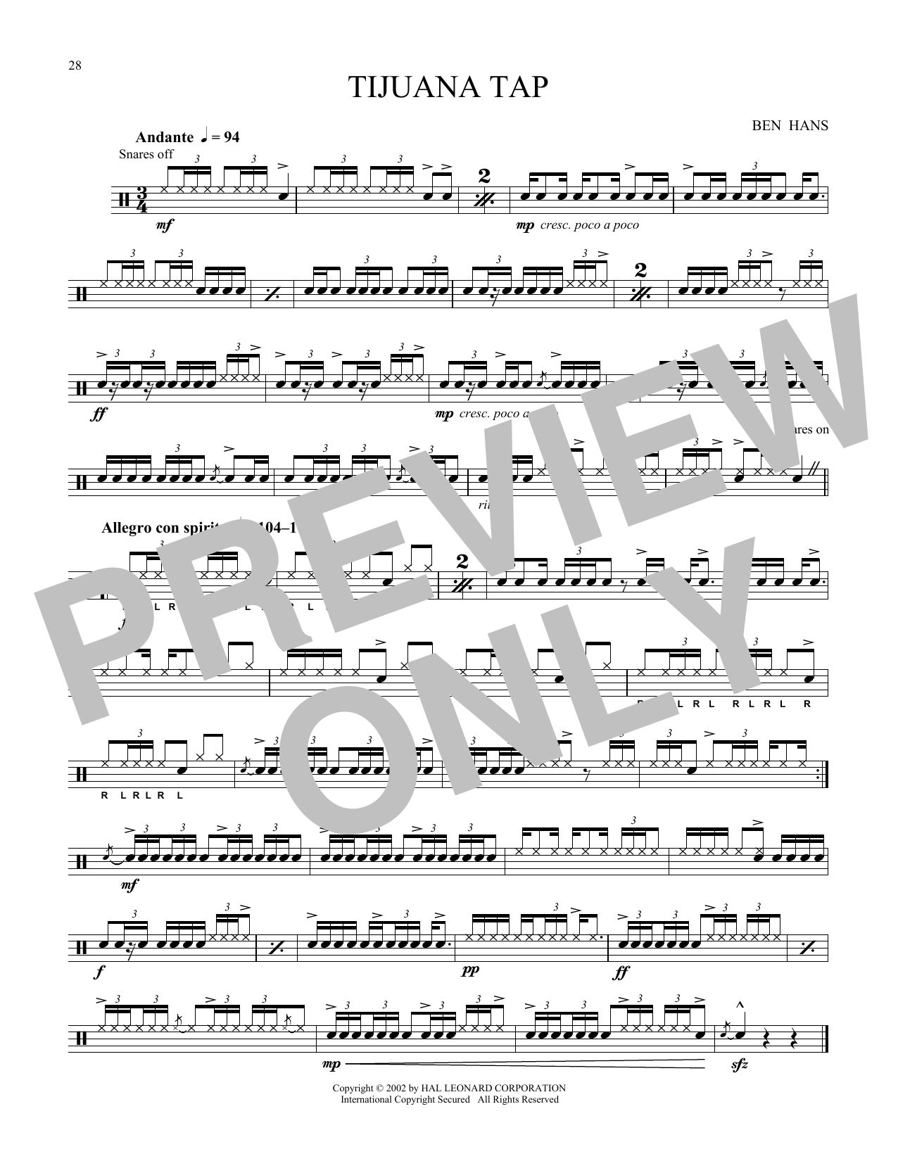 Download Ben Hans Tijuana Tap Sheet Music and learn how to play Snare Drum Solo PDF digital score in minutes