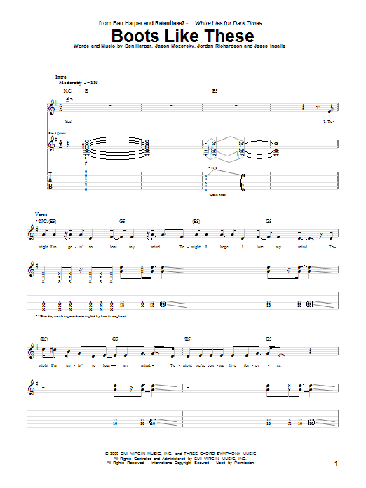 Download Ben Harper and Relentless7 Boots Like These Sheet Music and learn how to play Guitar Tab PDF digital score in minutes