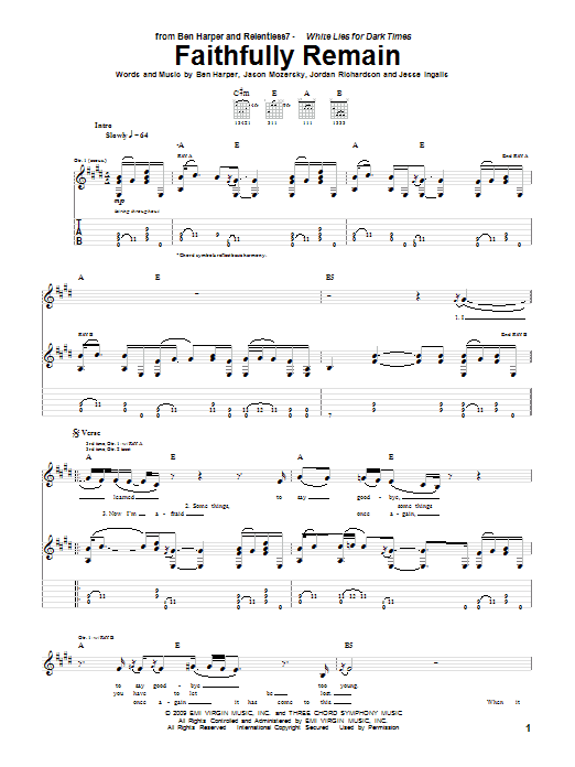 Download Ben Harper and Relentless7 Faithfully Remain Sheet Music and learn how to play Guitar Tab PDF digital score in minutes