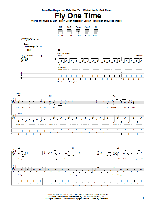 Download Ben Harper and Relentless7 Fly One Time Sheet Music and learn how to play Guitar Tab PDF digital score in minutes