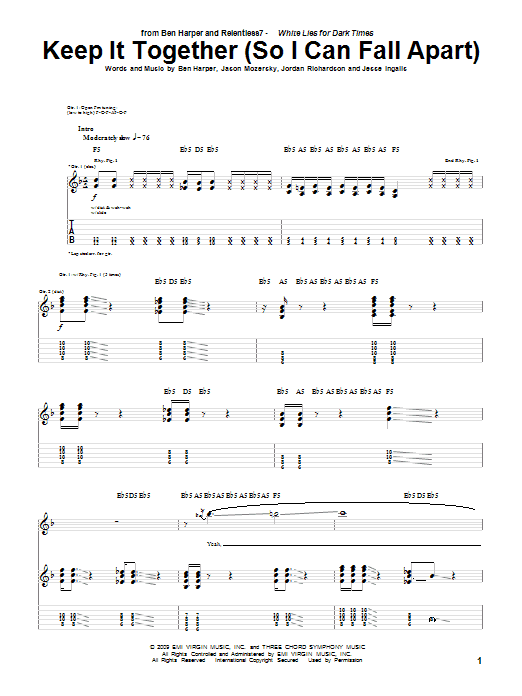 Download Ben Harper and Relentless7 Keep It Together (So I Can Fall Apart) Sheet Music and learn how to play Guitar Tab PDF digital score in minutes