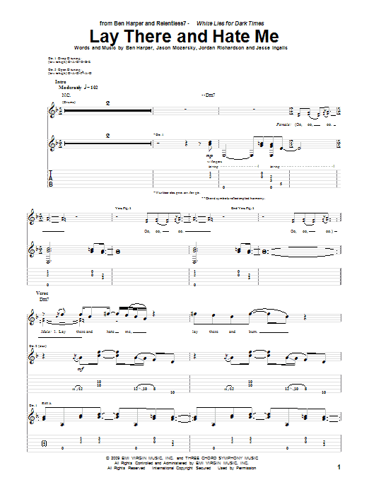 Download Ben Harper and Relentless7 Lay There And Hate Me Sheet Music and learn how to play Guitar Tab PDF digital score in minutes