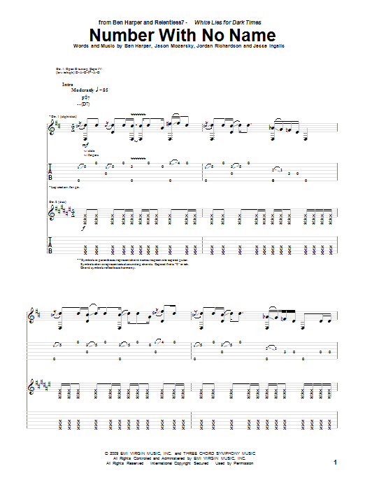 Download Ben Harper and Relentless7 Number With No Name Sheet Music and learn how to play Guitar Tab PDF digital score in minutes