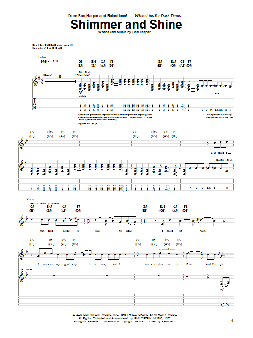 Download Ben Harper and Relentless7 Shimmer And Shine Sheet Music and learn how to play Guitar Tab PDF digital score in minutes