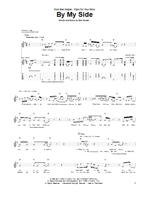 Download Ben Harper By My Side Sheet Music and learn how to play Guitar Tab PDF digital score in minutes