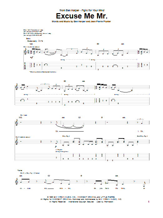 Download Ben Harper Excuse Me Mr. Sheet Music and learn how to play Guitar Tab PDF digital score in minutes