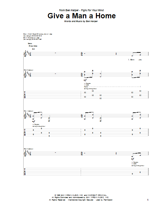 Download Ben Harper Give A Man A Home Sheet Music and learn how to play Guitar Tab PDF digital score in minutes