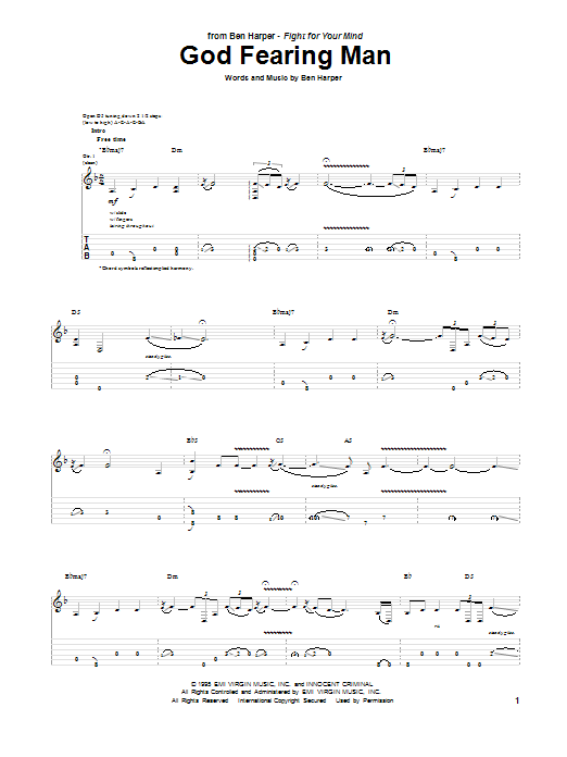 Download Ben Harper God Fearing Man Sheet Music and learn how to play Guitar Tab PDF digital score in minutes