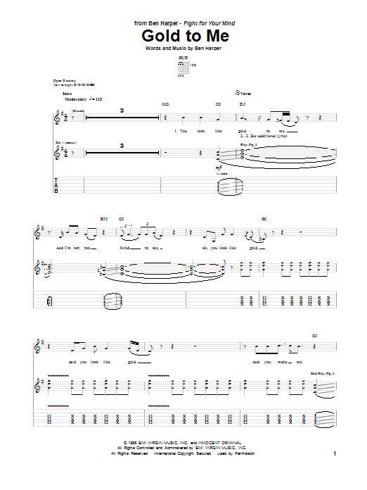 Download Ben Harper Gold To Me Sheet Music and learn how to play Guitar Tab PDF digital score in minutes