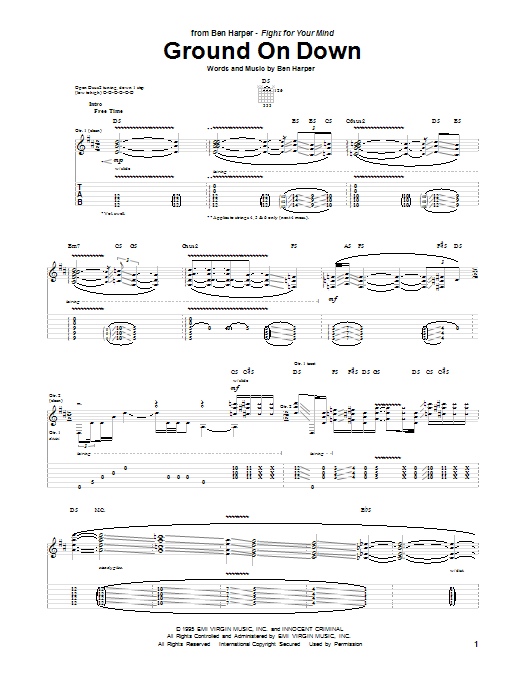 Download Ben Harper Ground On Down Sheet Music and learn how to play Guitar Tab PDF digital score in minutes