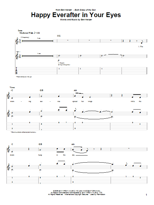 Download Ben Harper Happy Everafter In Your Eyes Sheet Music and learn how to play Guitar Tab PDF digital score in minutes