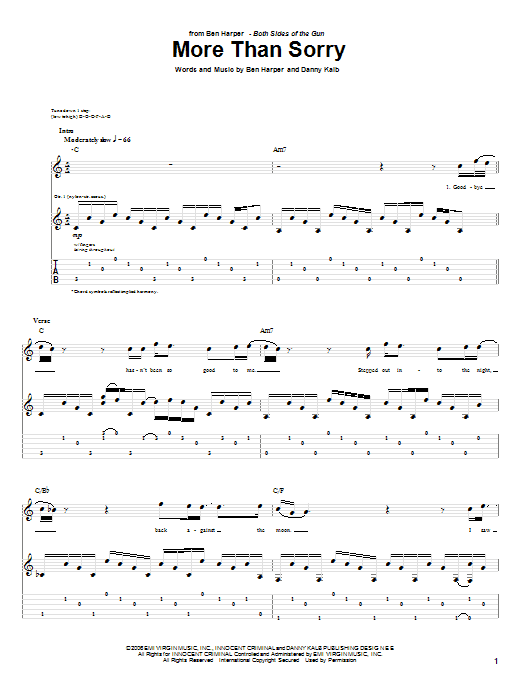 Download Ben Harper More Than Sorry Sheet Music and learn how to play Guitar Tab PDF digital score in minutes