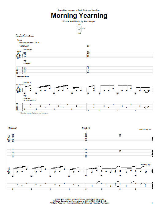 Download Ben Harper Morning Yearning Sheet Music and learn how to play Guitar Tab PDF digital score in minutes