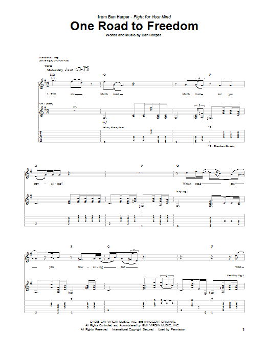 Download Ben Harper One Road To Freedom Sheet Music and learn how to play Guitar Tab PDF digital score in minutes