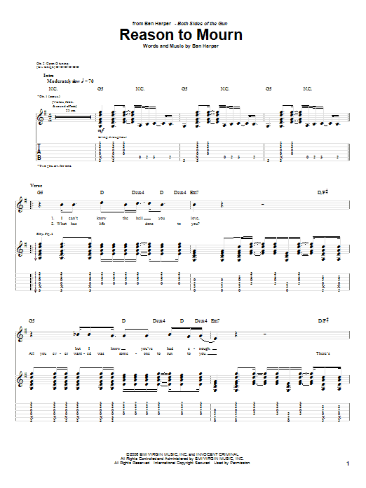 Download Ben Harper Reason To Mourn Sheet Music and learn how to play Guitar Tab PDF digital score in minutes