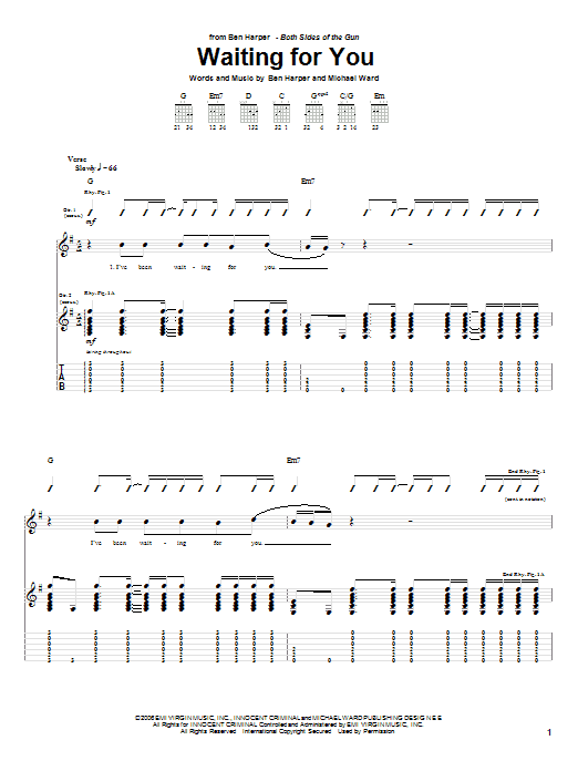 Download Ben Harper Waiting For You Sheet Music and learn how to play Guitar Tab PDF digital score in minutes