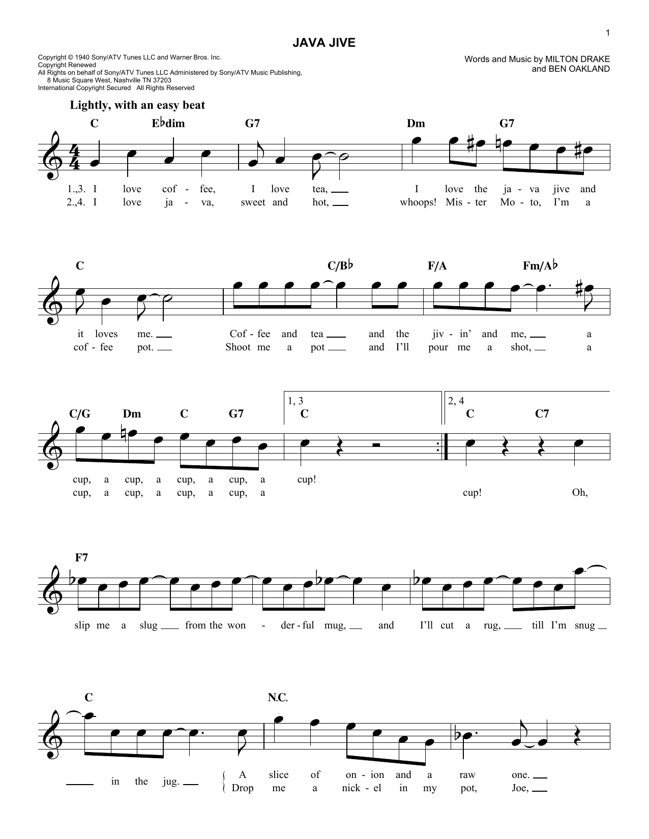 Download Ben Oakland Java Jive Sheet Music and learn how to play Ukulele PDF digital score in minutes