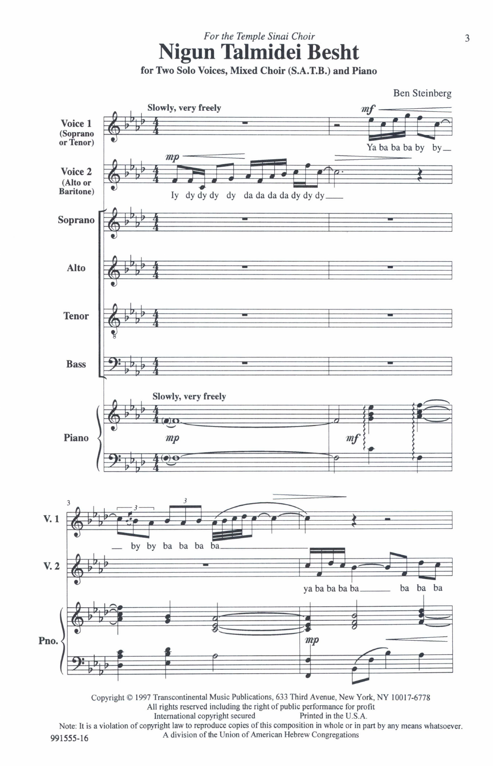 Download Ben Steinberg Nigun Talmidei Besht Sheet Music and learn how to play SATB Choir PDF digital score in minutes