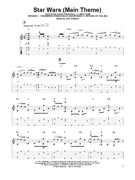 Download Ben Woolman Star Wars (Main Theme) Sheet Music and learn how to play Guitar Tab PDF digital score in minutes