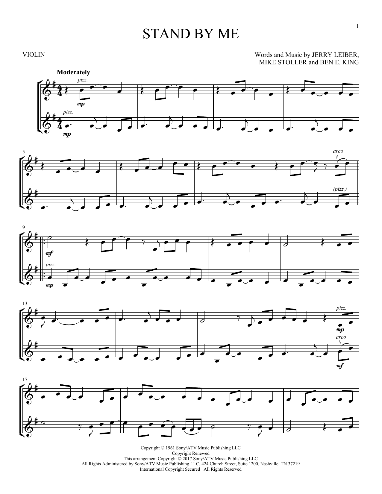 Download Ben E. King Sheet Music and learn how to play Violin Duet PDF score in minutes