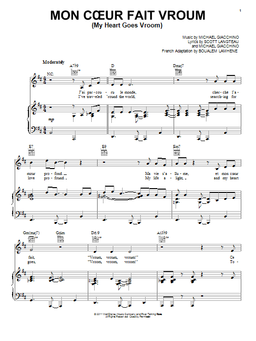 Download Benabar Mon Coeur Fait Vroum (My Heart Goes Vroom) Sheet Music and learn how to play Piano, Vocal & Guitar (Right-Hand Melody) PDF digital score in minutes