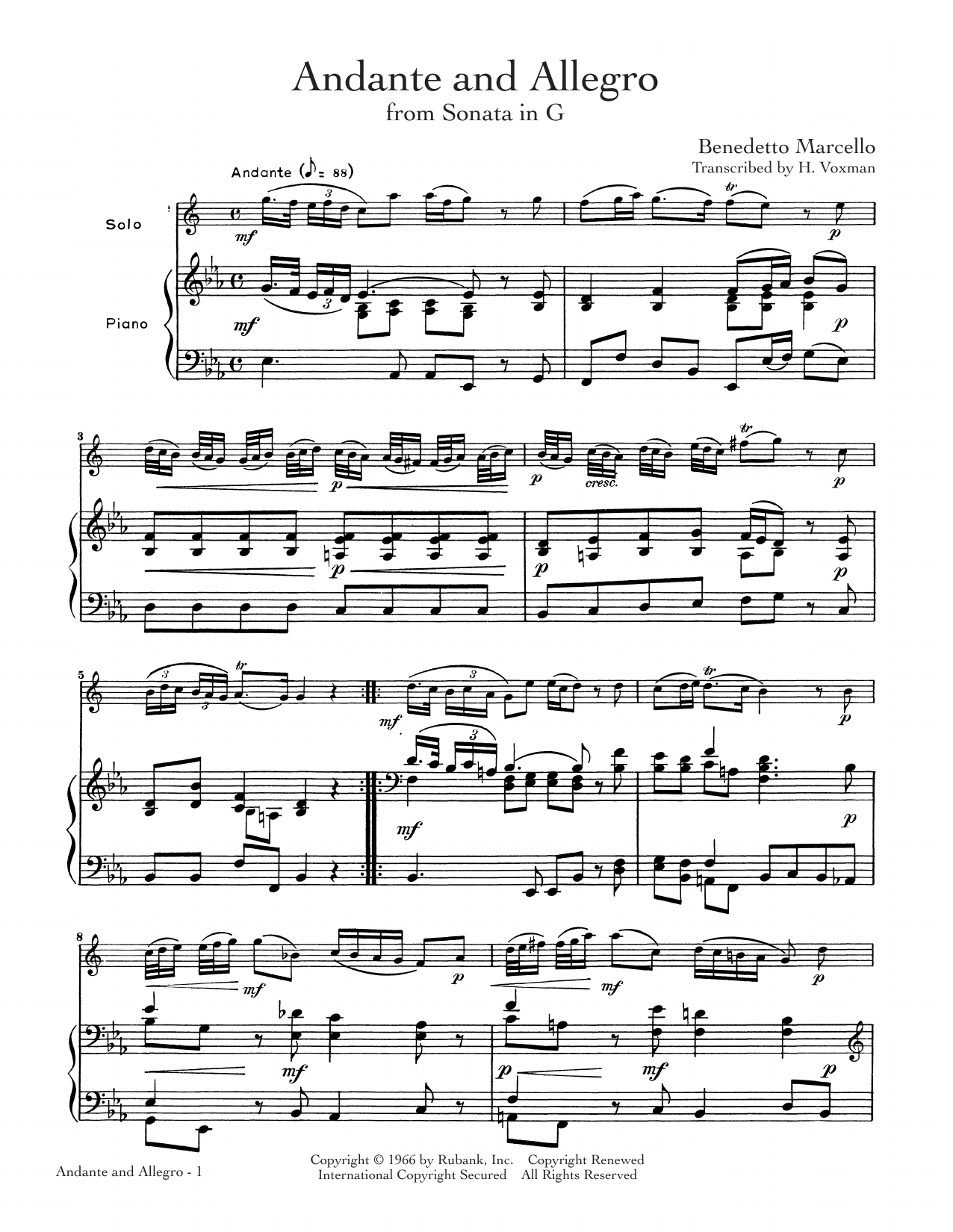 Download Benedetto Marcello Andante And Allegro Sheet Music and learn how to play Alto Sax and Piano PDF digital score in minutes