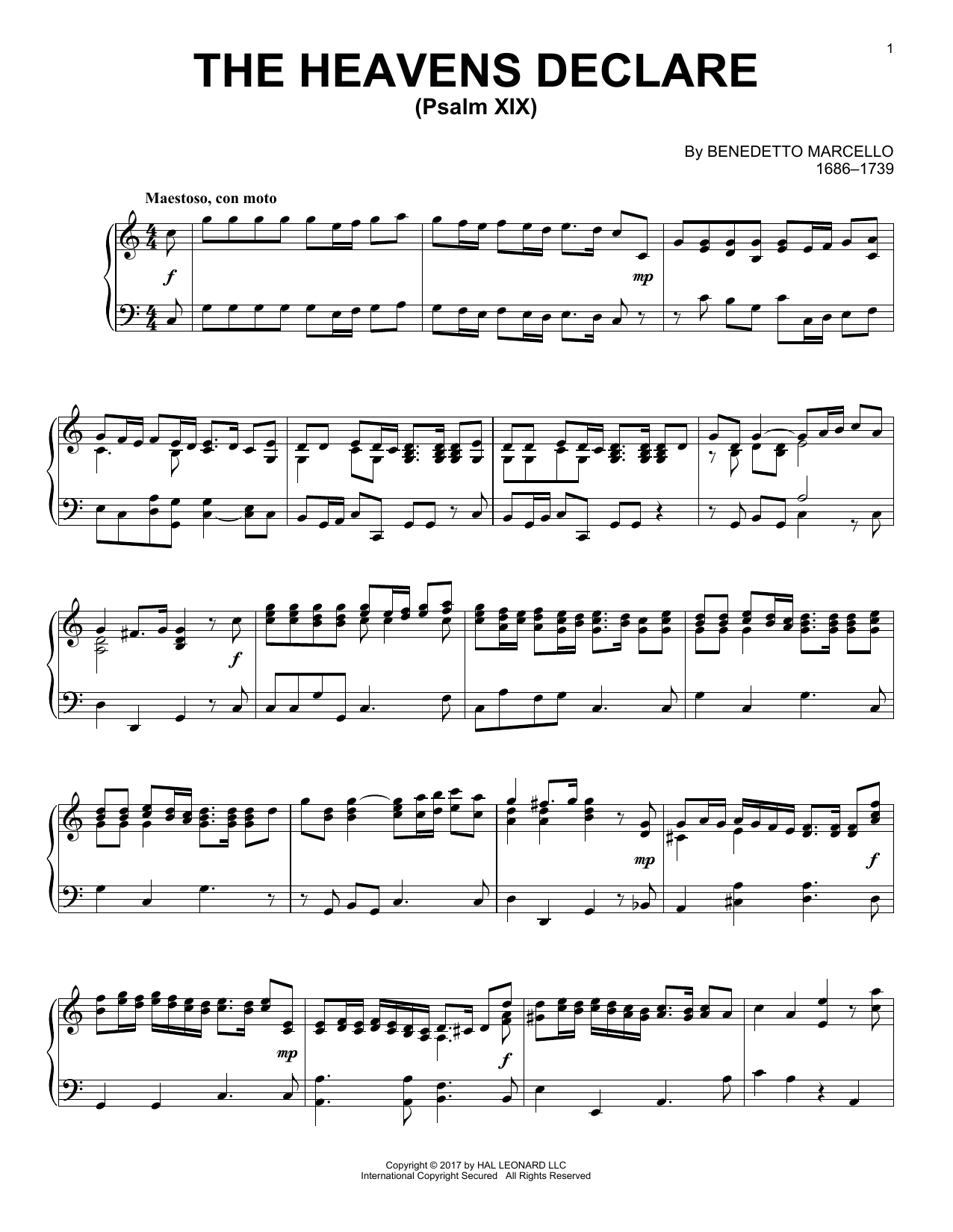 Download Benedetto Marcello The Heavens Declare (Psalm XIX) Sheet Music and learn how to play Piano PDF digital score in minutes