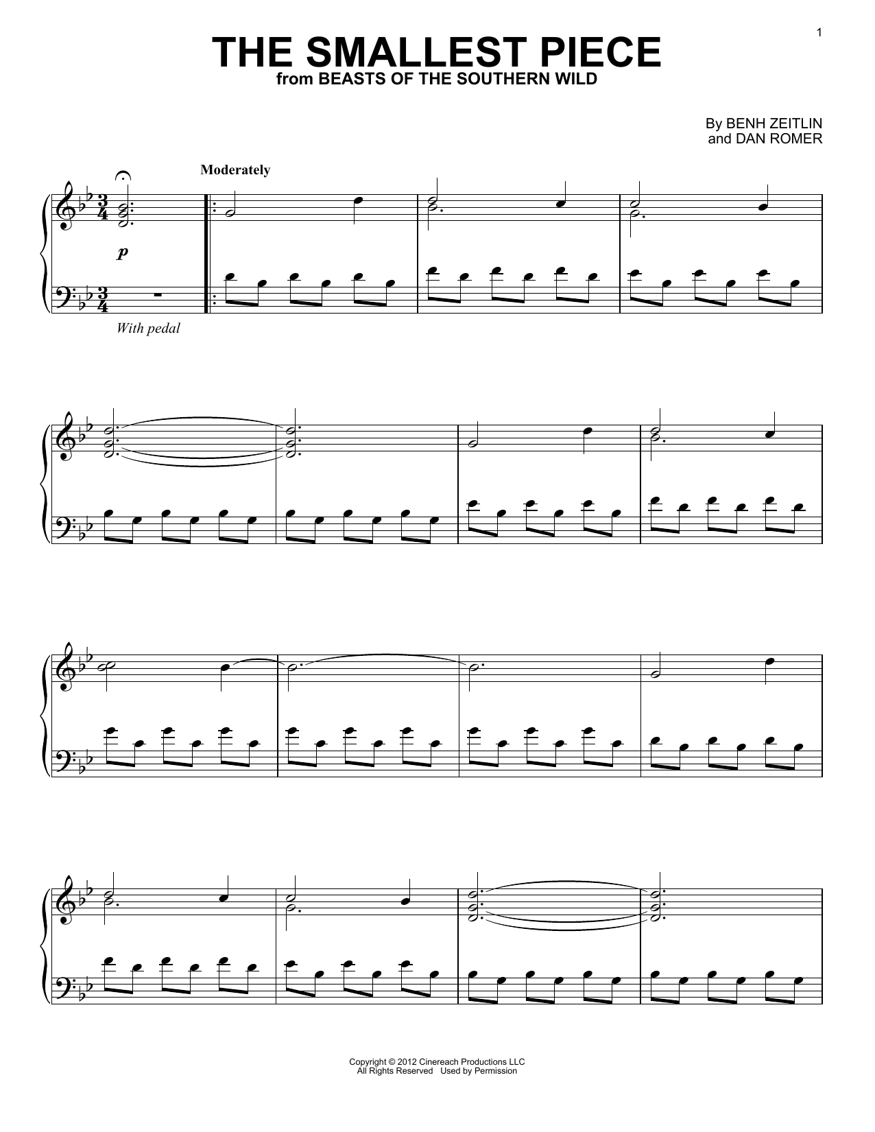 Download Benh Zeitlin The Smallest Piece Sheet Music and learn how to play Piano PDF digital score in minutes