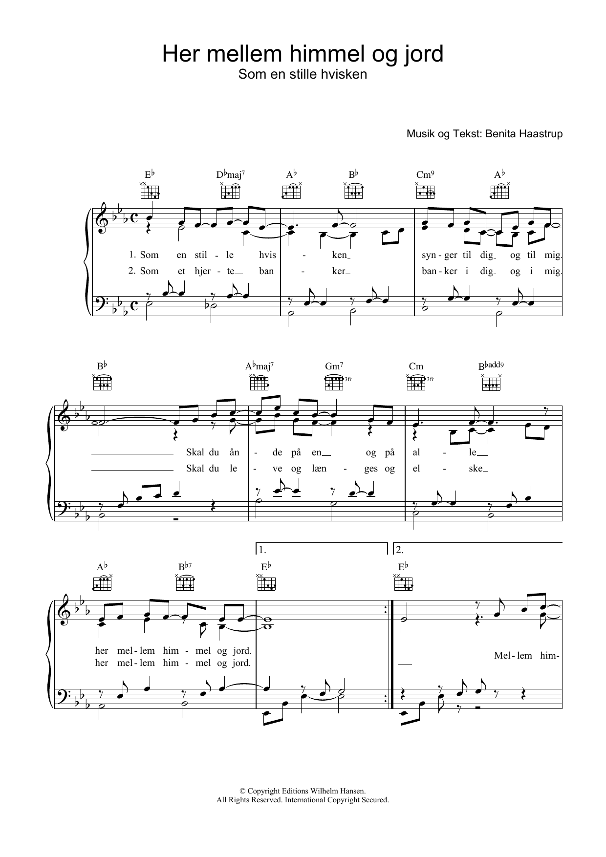 Download Benita Haastrup Her Mellem Himmel Og Jord Sheet Music and learn how to play Piano, Vocal & Guitar (Right-Hand Melody) PDF digital score in minutes