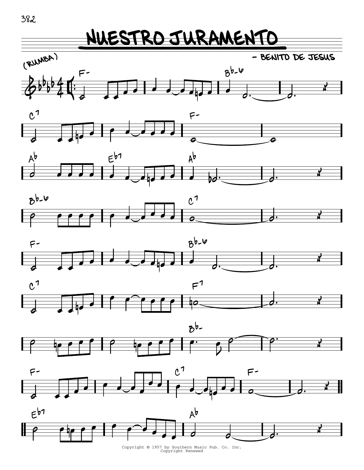 Download Benito De Jesus Nuestro Juramento Sheet Music and learn how to play Real Book – Melody & Chords PDF digital score in minutes