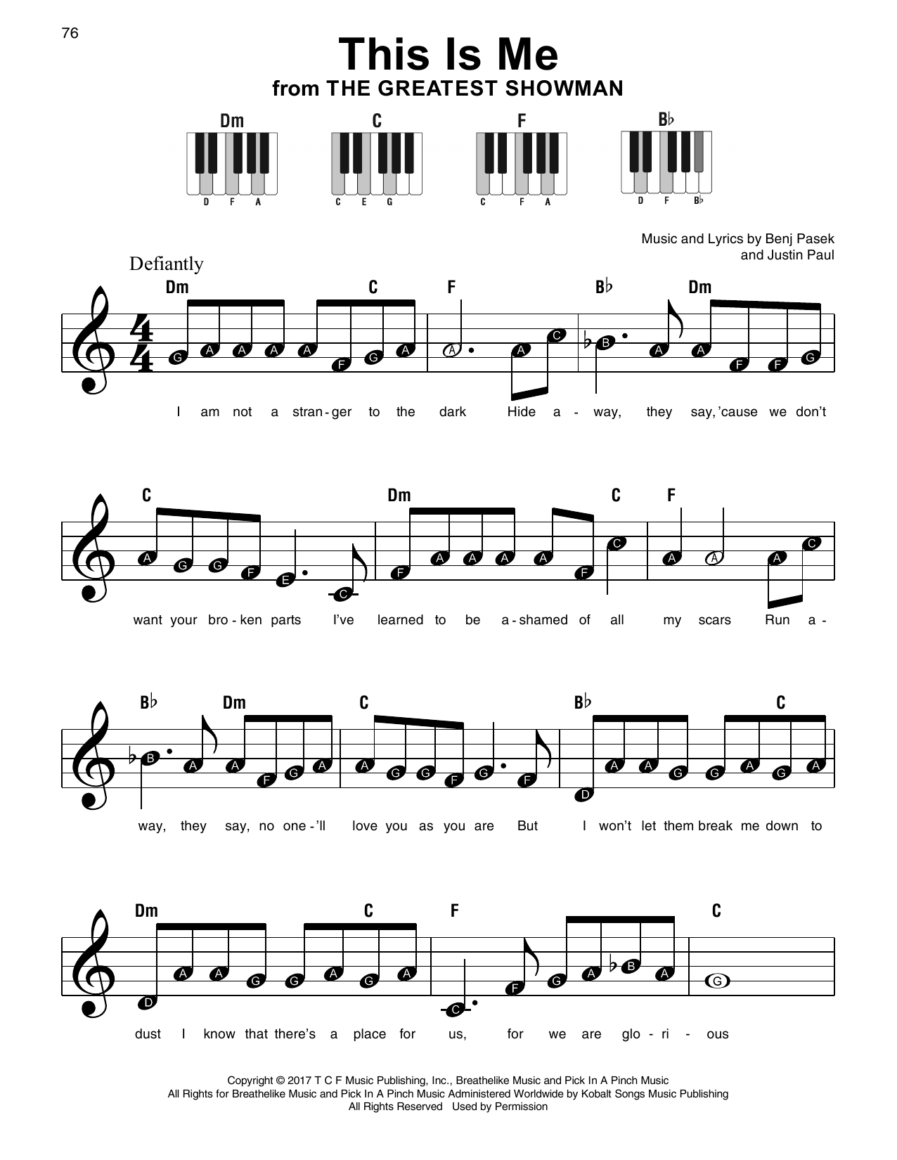 Download Benj Pasek This Is Me (from The Greatest Showman) Sheet Music and learn how to play Super Easy Piano PDF digital score in minutes