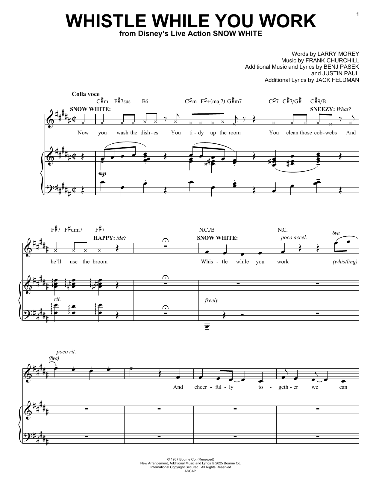 Download Benj Pasek Whistle While You Work (from Snow White) (2025) Sheet Music and learn how to play Piano & Vocal PDF digital score in minutes