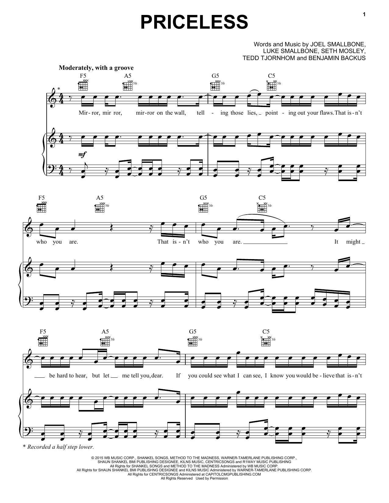 Download Benjamin Backus Priceless Sheet Music and learn how to play Piano, Vocal & Guitar (Right-Hand Melody) PDF digital score in minutes